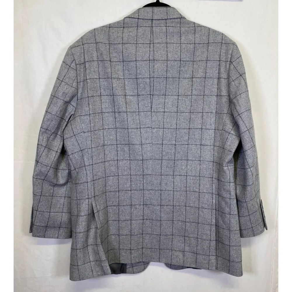 Tommy Hilfiger Mens Gray Windowpane Blazer Jacket 42R Wool Blend Lined Academia